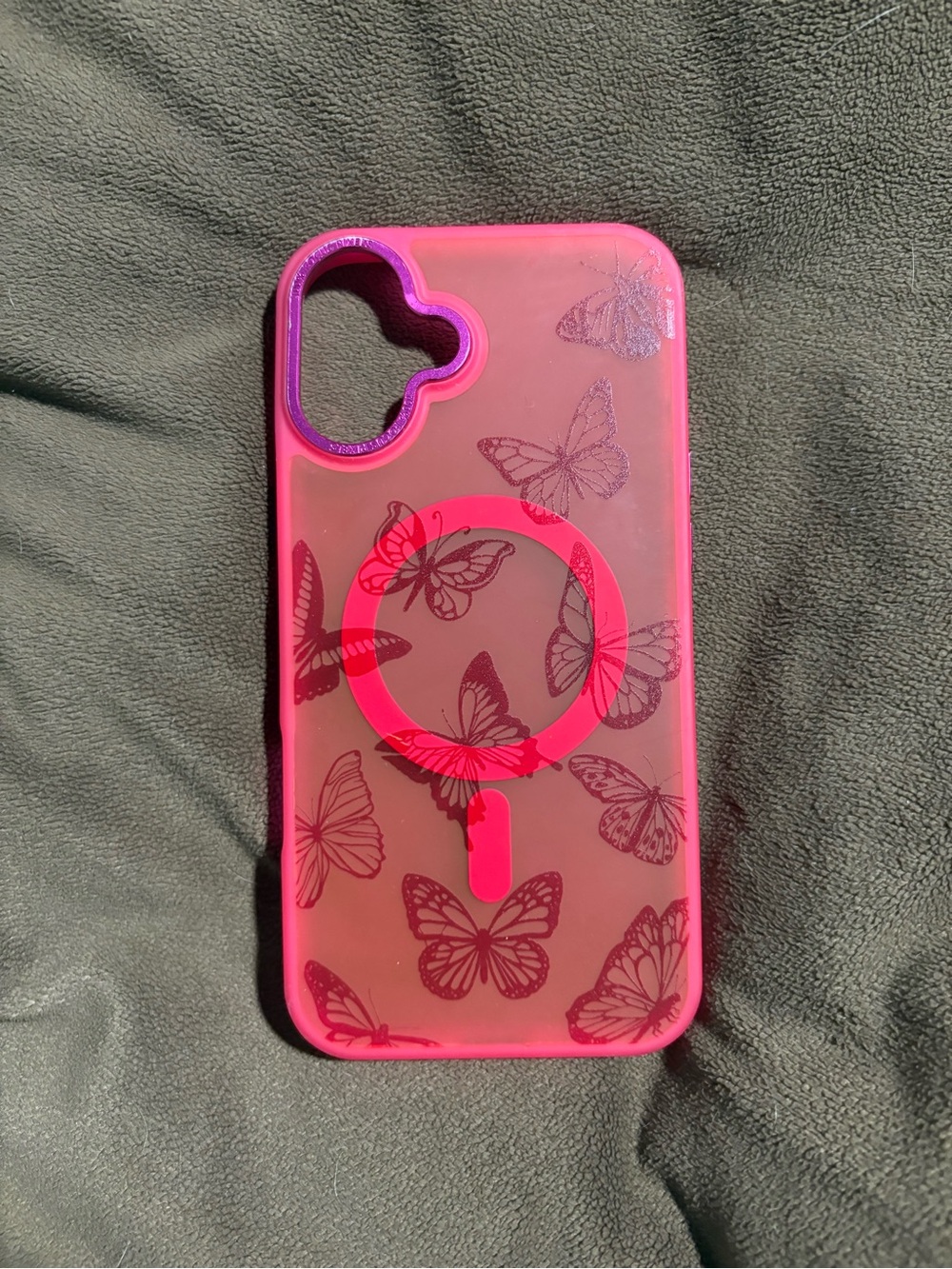 Pink Butterfly Ring Grip iPhone 16 Plus Case